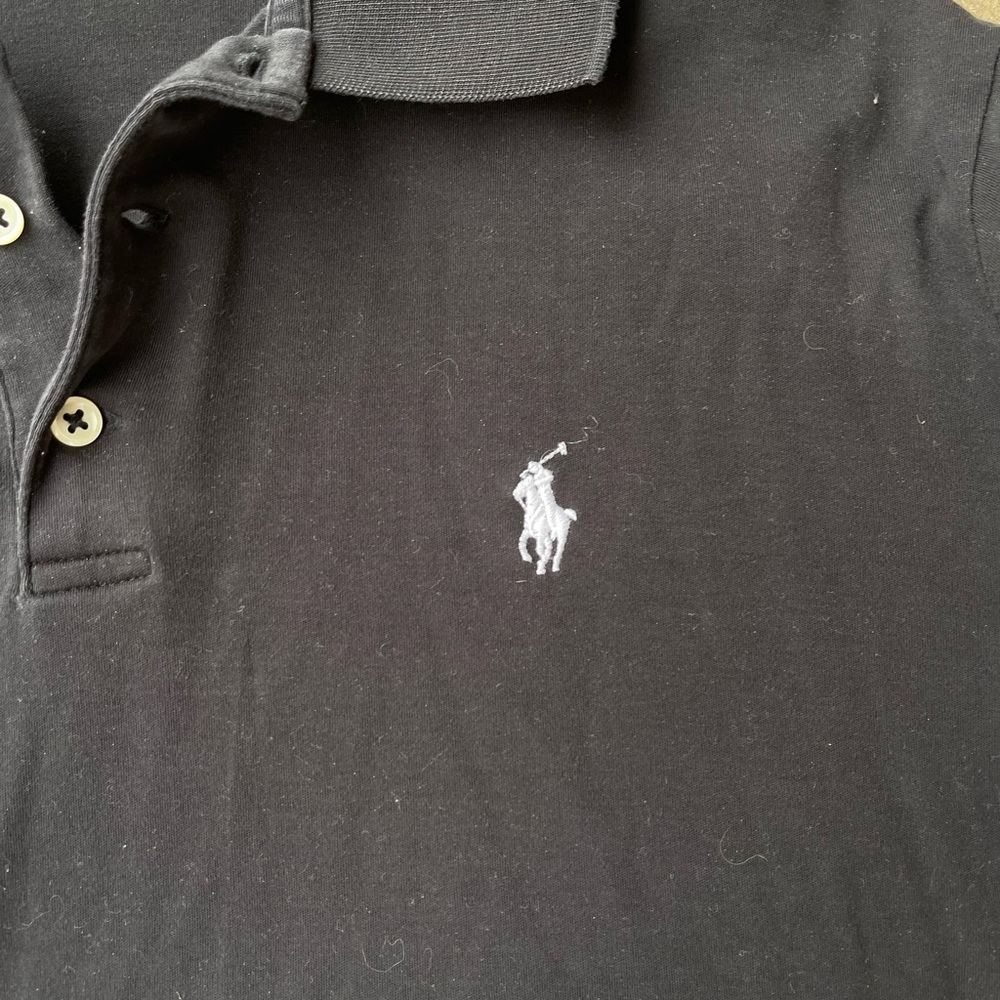 Polo Ralph Lauren Mens Large Black Short Sleeve Pique Polo Shirt White Pony Logo - Picture 4 of 5